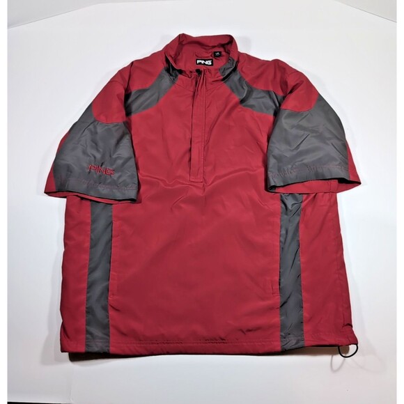 Ping Golf Pullover Mens L Red Gray Grey 1/4 Zip Windbreaker Vented Mesh Lining - Picture 1 of 9